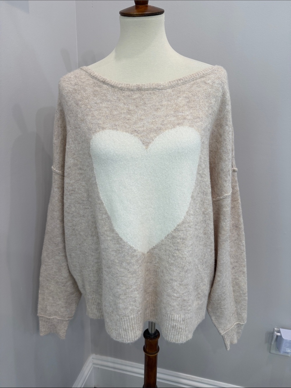 American Eagle Outfitters Cream Off-the-Shoulder Heart Sweater